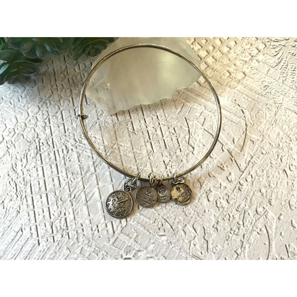 Alex and Ani Silver Bangle Bracelet Clock Charm - Picture 3 of 5